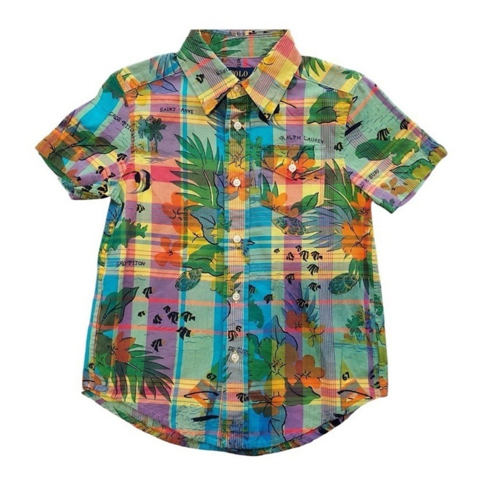 Polo Ralph Lauren Tropical Shirt Boys 9Months Madras Print Colorful Plaid, CB68
